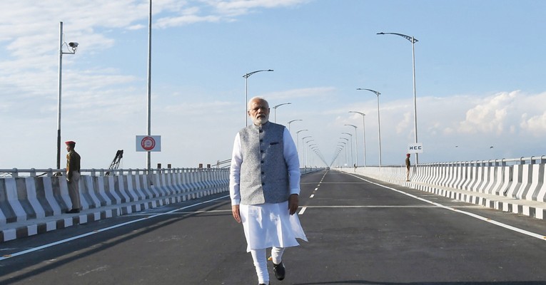 PM Narendra Modi at the dedication of India’s longest Bogibeel Bridge to nation,  at Dibrugarh, Assam