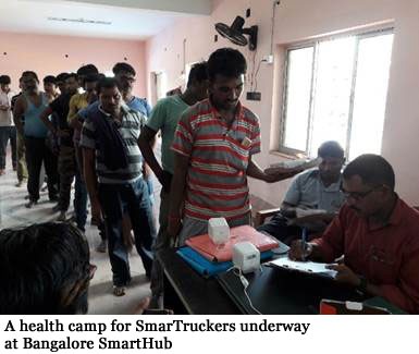 A health camp for SmarTruckers underway at Bangalore SmartHub