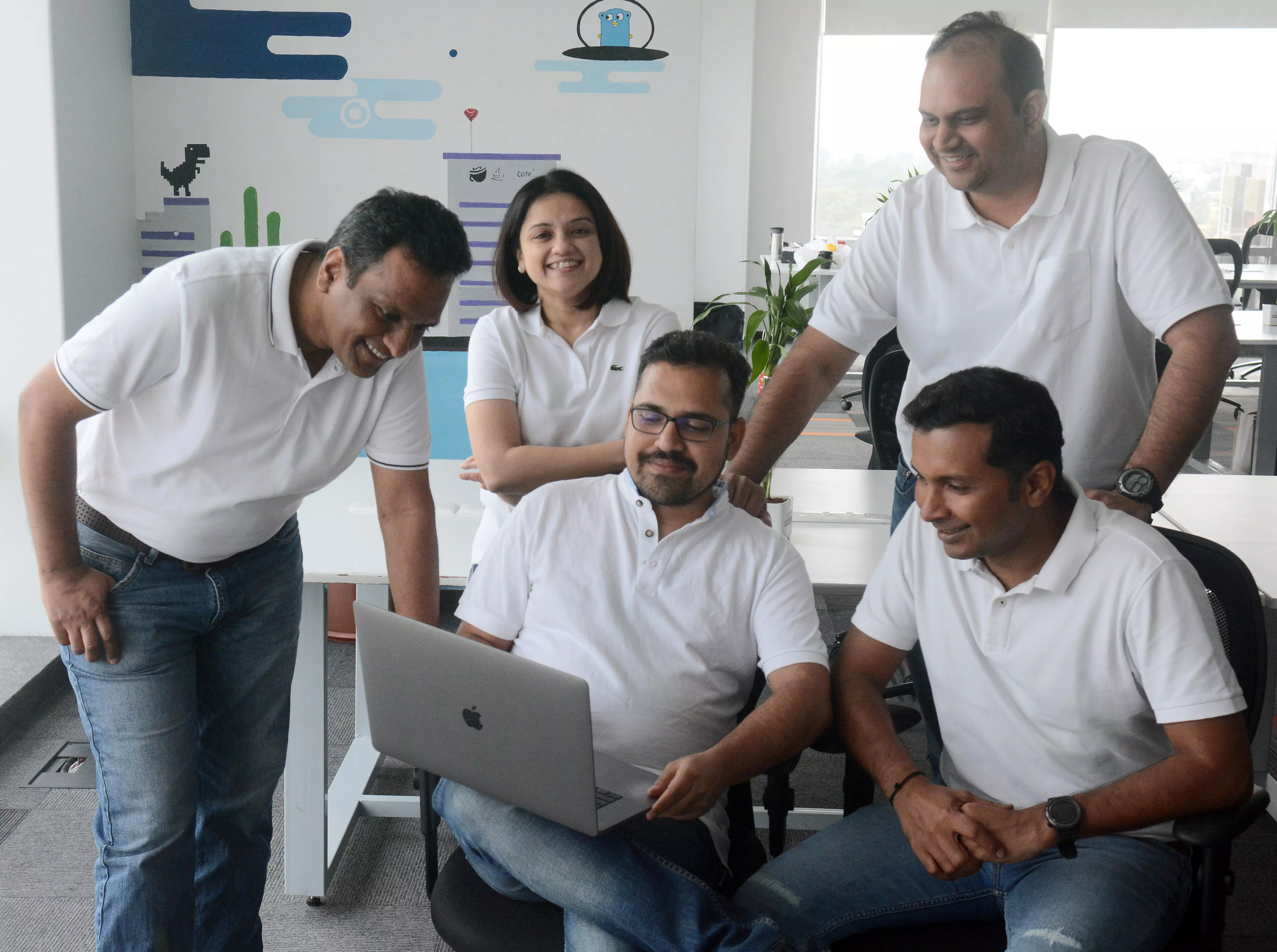(From left, standing) Dhananjaya Shetty, Manjari Sharma, Nitish Rai; (From left, sitting) Sandeep Mukhopadhyay and Vikas Singh, co-founders of FreightFox