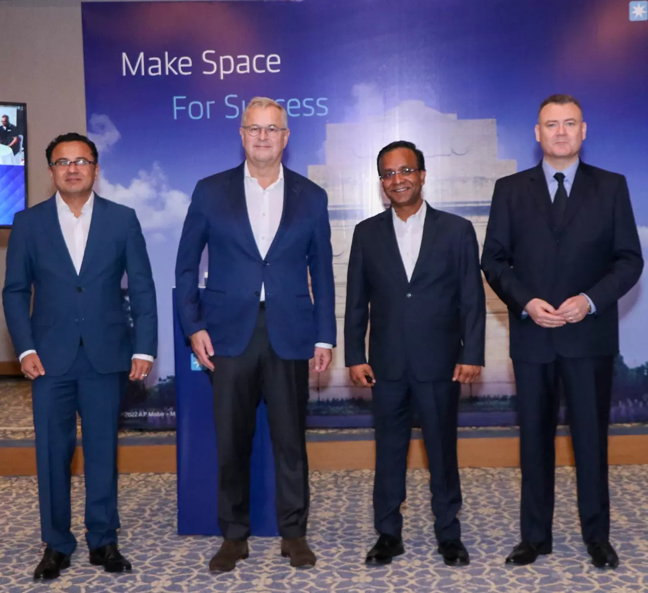 (L-R) Navneet Kapoor, Soren Skou, Vikash Agarwal and Richard Morgan at the launch of warehouses at Farrukhnagar, Haryana and Dadri, Uttar Pradesh. (L-R) Navneet Kapoor, Soren Skou, Vikash Agarwal and Richard Morgan at the launch of warehouses at Farrukhnagar, Haryana and Dadri, Uttar Pradesh.