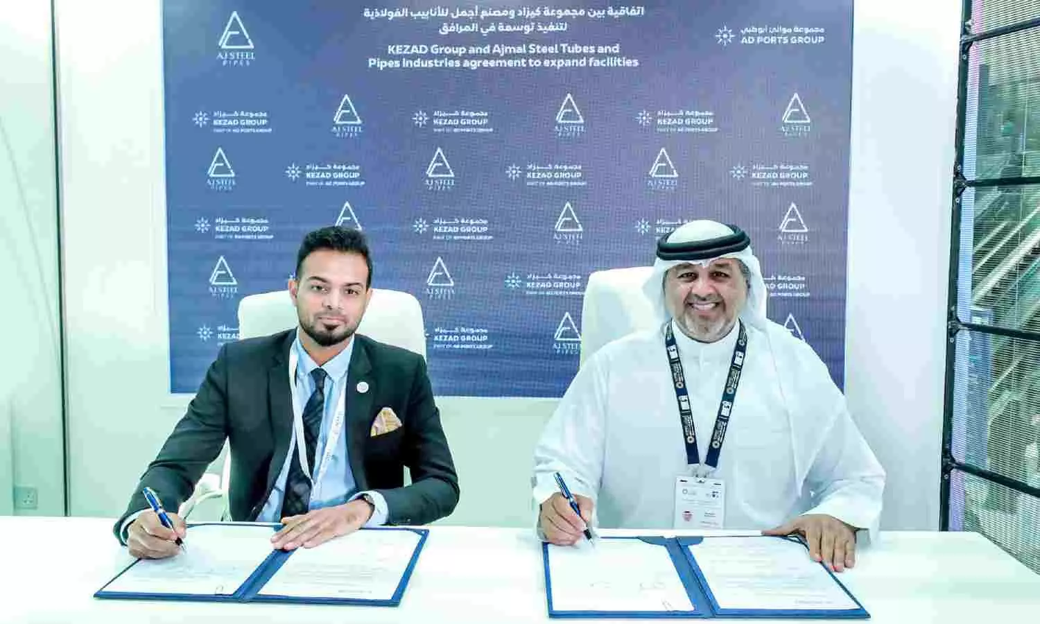 Officials from KEZAD Group and AJ Steel at the signing ceremony. Officials from KEZAD Group and AJ Steel at the signing ceremony.