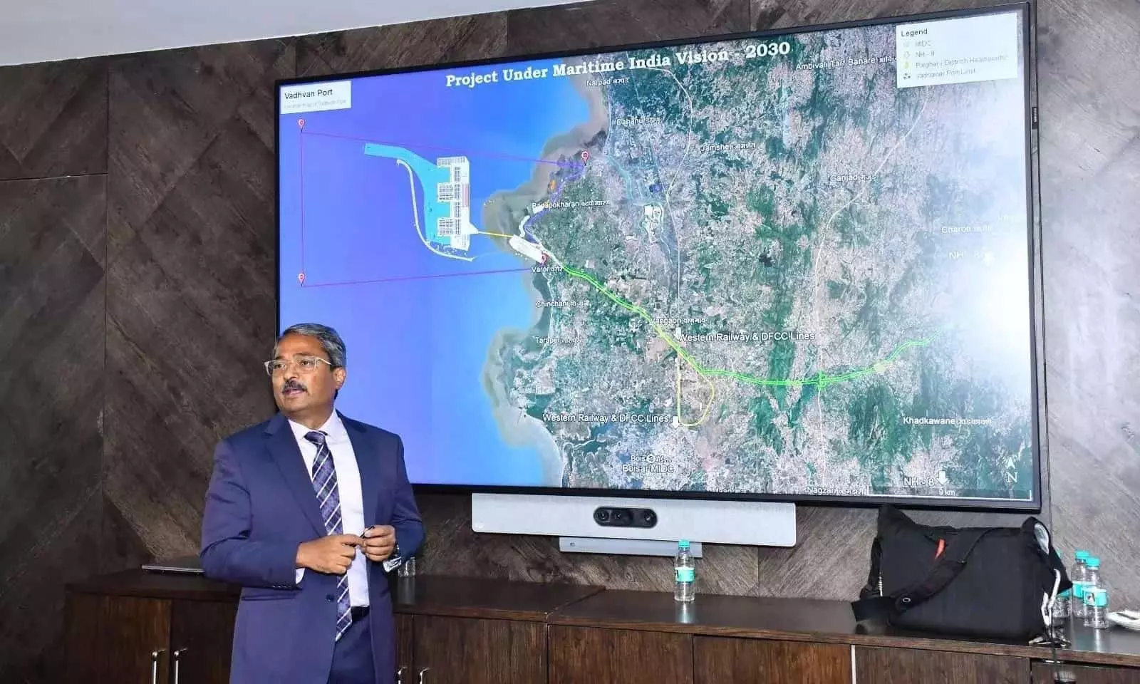Unmesh Sharad Wagh, Chairman, JNPA at the press meet last month announcing details about the JNPA Vadhvan Port Unmesh Sharad Wagh, Chairman, JNPA at the press meet last month announcing details about the JNPA Vadhvan Port