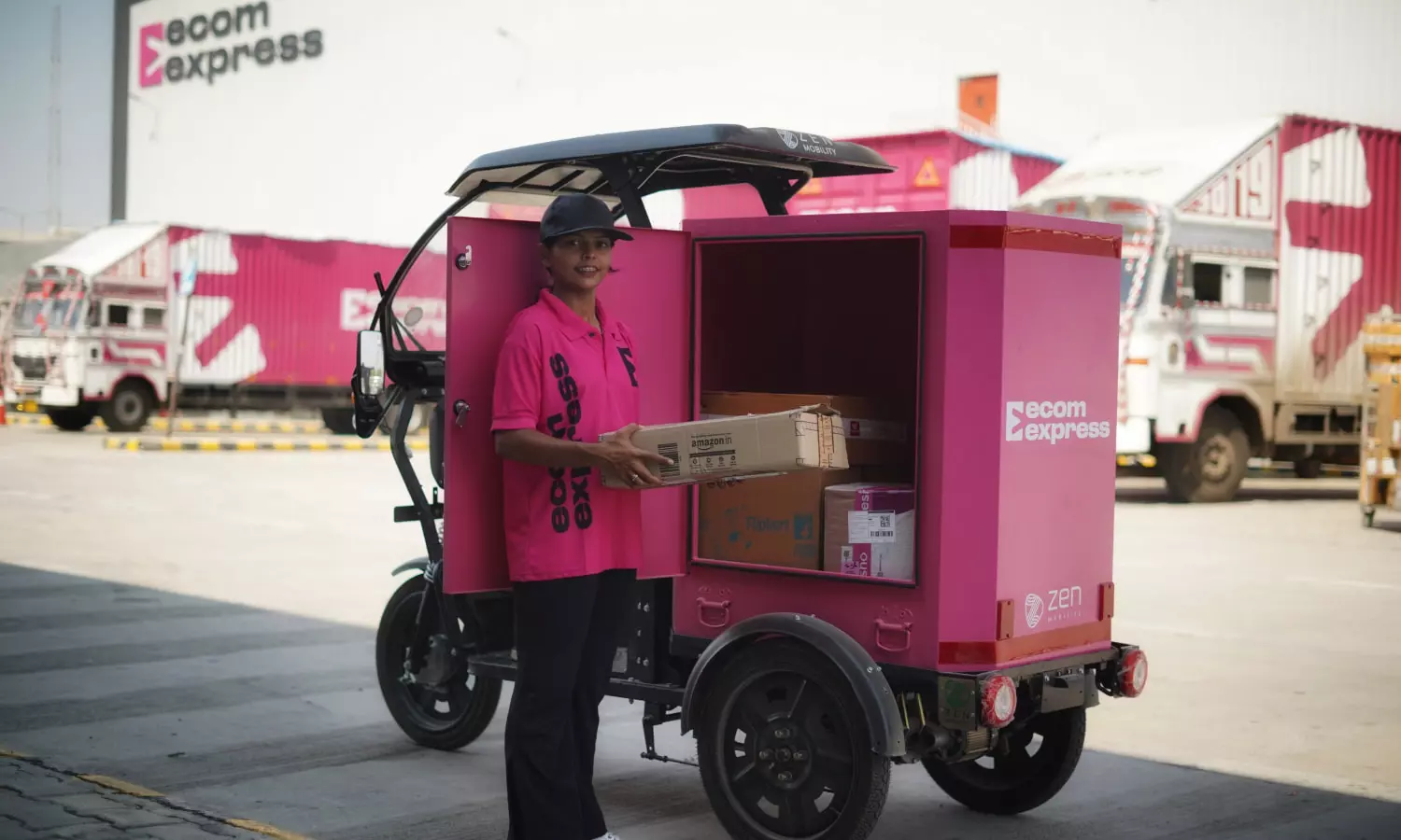 Ecom Expresss electric 3-wheeler shipment delivery vehicle Ecom Expresss electric 3-wheeler shipment delivery vehicle