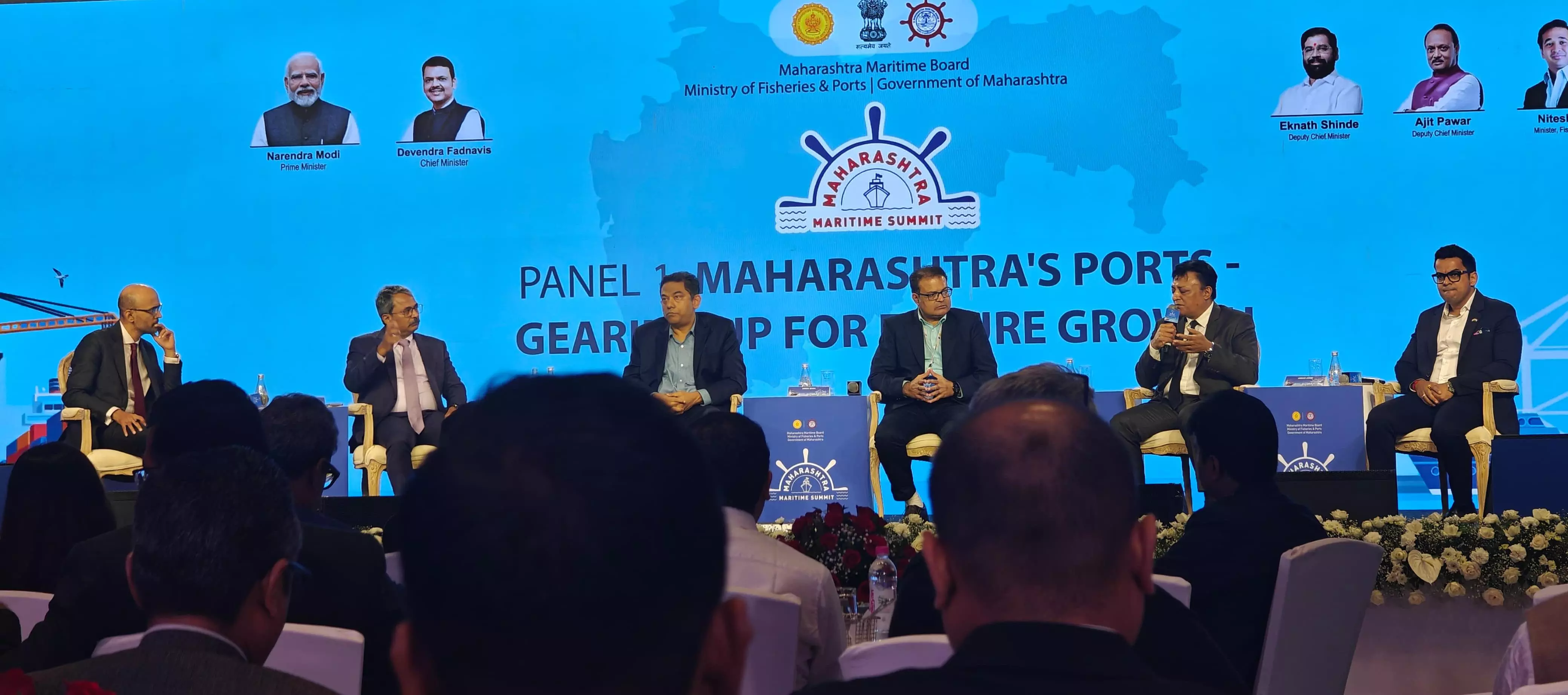 L to R: Mihir Shah, Partner, EY; Unmesh Wagh (IRS), Chairman, JNPA; Rinkesh Roy, CEO & Joint MD, JSW Infra; Hiren Shah, CEO, Harbour Business at Adani Ports; Jibu Kurien Itty, CEO, Ports & Terminals - Nhava Sheva, DP World and Ambar Ayade, CEO & MD, Rural Enhancers Group L to R: Mihir Shah, Partner, EY; Unmesh Wagh (IRS), Chairman, JNPA; Rinkesh Roy, CEO & Joint MD, JSW Infra; Hiren Shah, CEO, Harbour Business at Adani Ports; Jibu Kurien Itty, CEO, Ports & Terminals - Nhava Sheva, DP World and Ambar Ayade, CEO & MD, Rural Enhancers Group