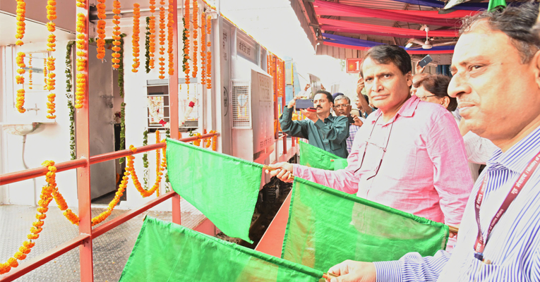 Suresh Prabhu flags off newly manufactured solar powered Guard Van of Goods Train