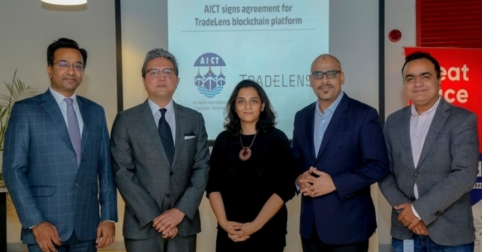 From left to right: Kamran Amin, group finance head, AICT; Ahsan Sarwar, executive director, AICT; Aruna Hussain, area managing director, Maersk Pakistan; Hassan Faraz, area custom experience manager, Maersk Pakistan; Wajeeh Uddin Ahmed, area sales manager, Maersk Pakistan.