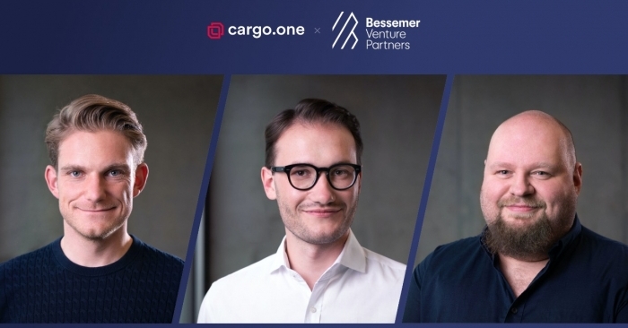 Managing directors Oliver T. Neumann & Moritz Claussen and chief technology officer Mike Rtgers, cargo.one Managing directors Oliver T. Neumann & Moritz Claussen and chief technology officer Mike Rtgers, cargo.one