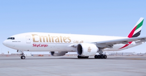 An Emirates SkyCargo Boeing 777 freighter. Commodities being currently transported on the freighter flights include perishable food items, pharma, medical supplies and other general cargo.