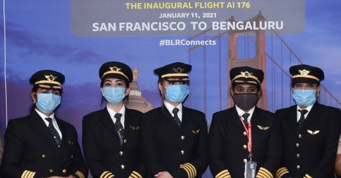 Air India%u2019s maiden SFO-BLR flight was operated by an all-women cockpit crew.