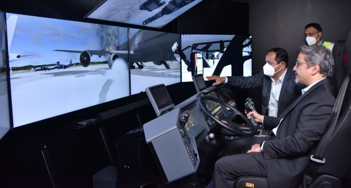 Hari Marar, managing director & CEO at Bangalore International Airport testing the simulator.