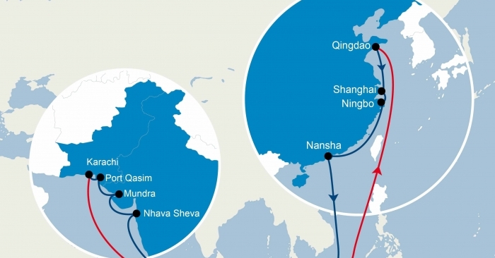 Qingdao - Shanghai - Ningbo - Nansha - Singapore - Nhava Sheva - Mundra - Port Qasim - Karachi - Singapore - Qingdao