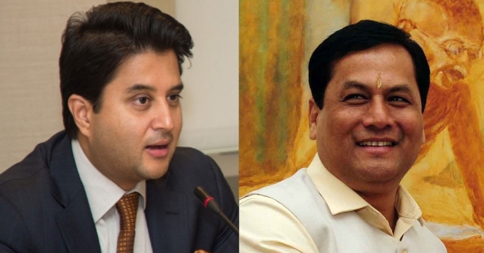 Jyotiraditya M. Scindia, minister for civil aviation; Sarbananda Sonowal, minister of ports, shipping and waterways