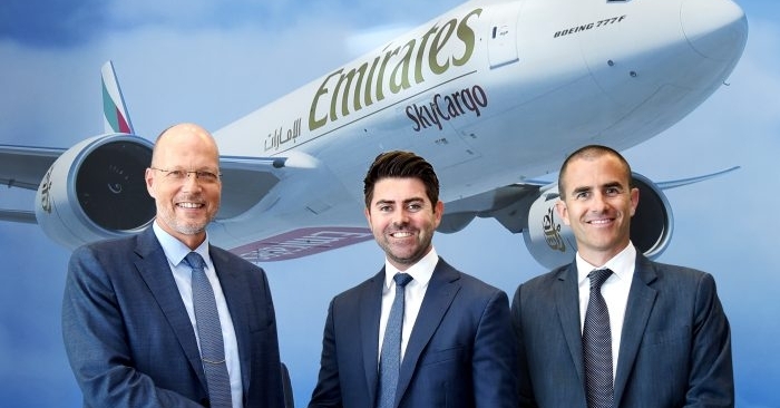 (L-R) Henrik Ambak (senior vice president, Cargo Operations Worldwide, Emirates), Daniel Hewitt (regional head %u2013 MENA, Accuity), Trevor Howard (manager, Standards &amp; Operational Safety, Emirates SkyCargo).