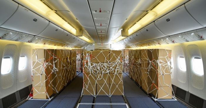 Emirates modified 10 Boeing 777-300ER passenger aircraft to remove passenger seats from the economy class entirely to facilitate additional cargo volume of up to 132 cubic metres in the aircraft.