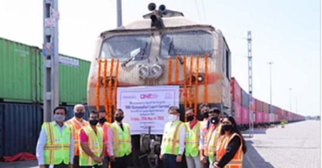 The train departed from ICD Gurugram (Garhi Harsaru) to Pipavav Port and will provide assured connection to export containers for the %u201CTIP and PS3%u201D service (ONE Line). (Photo: APM Terminals Pipavav)