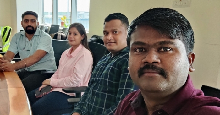 (Left to right) The new members of HLT's India product team, Gulshan Kataria, Divya Gulati, Rohit Bhadbhade, and Ganesh Waydande, visit a customer in Hyderabad. (Left to right) The new members of HLT's India product team, Gulshan Kataria, Divya Gulati, Rohit Bhadbhade, and Ganesh Waydande, visit a customer in Hyderabad.