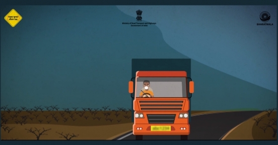 The animation calls upon people to respect and cooperate with truck/lorry drivers.