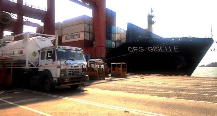 MV. GSF GISELLE, carrying the containers reached JNPT on May 10, after departing from Jebel Ali on the southern outskirts of Dubai on May 5, 2021.