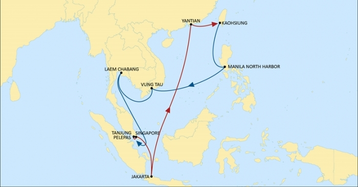 Full rotation of Seahorse: Tanjung Pelepas %u2013 Singapore %u2013 Jakarta %u2013 Yantian %u2013 Kaohsiung %u2013 Manila - Vung Tau %u2013 Laem Chabang %u2013 Tanjung Pelepas.