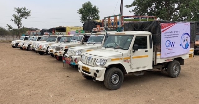 Mahindra has pressed into service 100 vehicles to overcome the transportation bottleneck with safe and quick transportation to deliver oxygen cylinders %u2018on demand%u2019