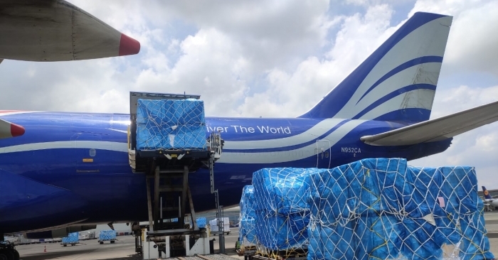 National Air Cargo%u2019s B747-400 freighter getting loaded at Mumbai International Airport.