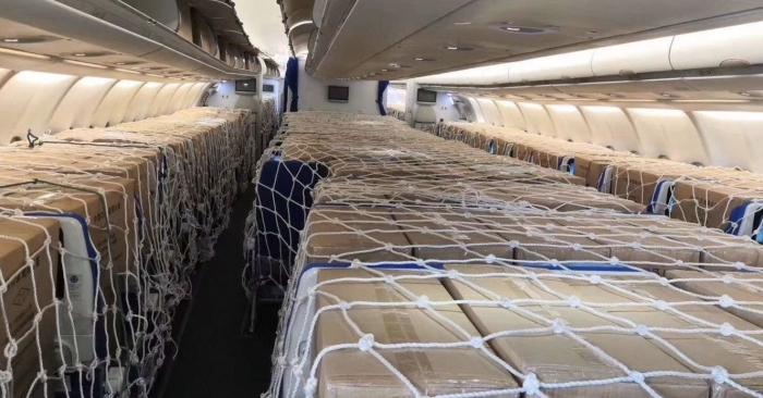 China Eastern used two passenger aircraft as cargo plane with whole cabin filled with medical supplies to Prague, Czech.