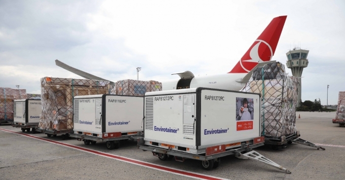 The vaccines manufactured in China were loaded inside 7 containers equipped with dedicated cooling systems and transported from Beijing to Sao Paulo with a connection flight at Istanbul.