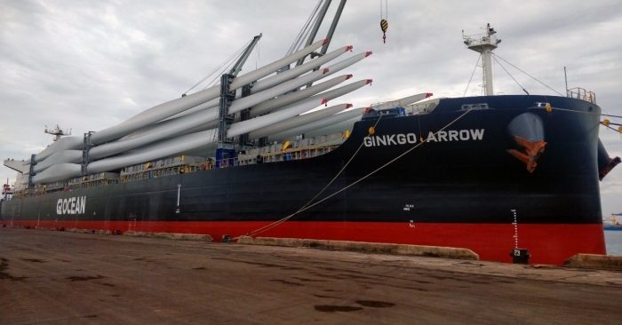 The Panama flagged vessel %u2018M.V. Ginkgo Arrow%u2019 was berthed on September 15, 2020, and loaded the 50 windmill towers and 33 windmill blades.