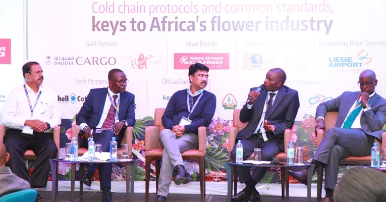 (L-R) George Mathew, Group General Manager, PJ Dave Flowers Group; Clement Tulezi, CEO, Kenya Flower Council (KFC); R. Mohan Choudhery, CEO, Black Tulip Group; Peter Musola, Cargo Commercial Manager, Kenya Airways; Evans Michoma, Manager - Cargo, Kenya Airports Authority. (L-R) George Mathew, Group General Manager, PJ Dave Flowers Group; Clement Tulezi, CEO, Kenya Flower Council (KFC); R. Mohan Choudhery, CEO, Black Tulip Group; Peter Musola, Cargo Commercial Manager, Kenya Airways; Evans Michoma, Manager - Cargo, Kenya Airports Authority.