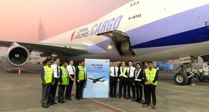 China Airlines’s freighter aircraft Boeing 747 400F lands in Mumbai