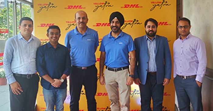 (L-R) Bharat Mandot - Founder and Director, Stelcore Management Services,Vargab Bakshi - Partnerships Lead - International, Shopify, RS Subramanian - Country Manager - DHL Express India Pvt Ltd, Sandeep Juneja - Vice President - Sales and Marketing, DHL Express India Pvt Ltd, Sahil Singh - Head of Sales, Payoneer, Anubhav Kumar - Advisor - Business Development , Alibaba.com, at DHL Express' Yellow Yatra event in Surat (L-R) Bharat Mandot - Founder and Director, Stelcore Management Services,Vargab Bakshi - Partnerships Lead - International, Shopify, RS Subramanian - Country Manager - DHL Express India Pvt Ltd, Sandeep Juneja - Vice President - Sales and Marketing, DHL Express India Pvt Ltd, Sahil Singh - Head of Sales, Payoneer, Anubhav Kumar - Advisor - Business Development , Alibaba.com, at DHL Express' Yellow Yatra event in Surat