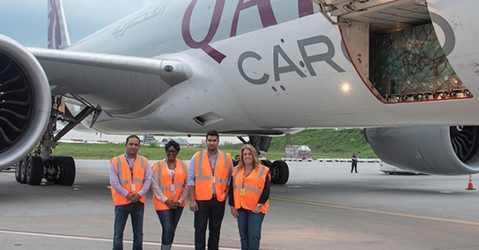 The inaugural shipment was moved on a Boeing 777 freighter operated by Qatar Airways Cargo from Doha to Pittsburgh International Airport in Pennsylvania.