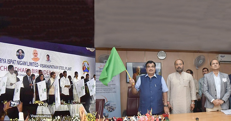 Gadkari digitally flags off steel consignment from Vizag Port through coastal shipping