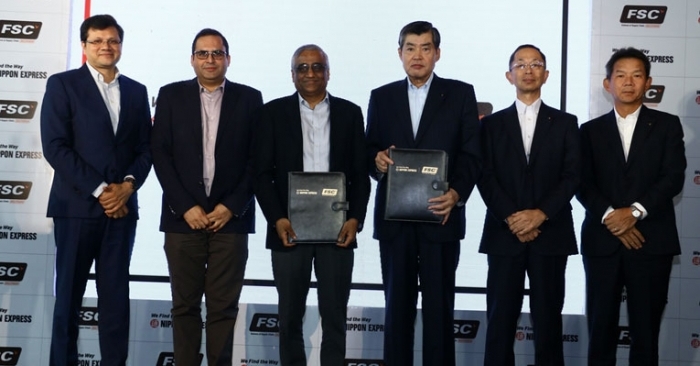 L to R - Sanjay Jain, group chief financial officer, Future Group; Rakesh Biyani, non-executive chairman, Future Group; Kishore Biyani, group founder and CEO, Future Group; Kenji Watanabe San, chairman, Nippon Express; Horikiri San, senior managing executive officer of international business headquarters, Nippon Express; and Takezoe San, MD, Nippon Express (South Asia and Oceania).