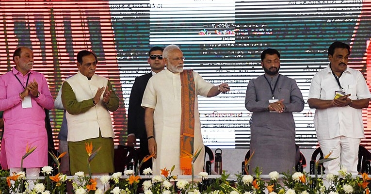 PM Modi laying the foundation stone for extension of Terminal Building of Surat Airport