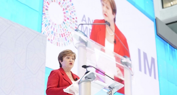 Kristalina Georgieva delivers her maiden speech on the state of the global economy ahead of the 2019 Annual IMF meetings, in Washington DC