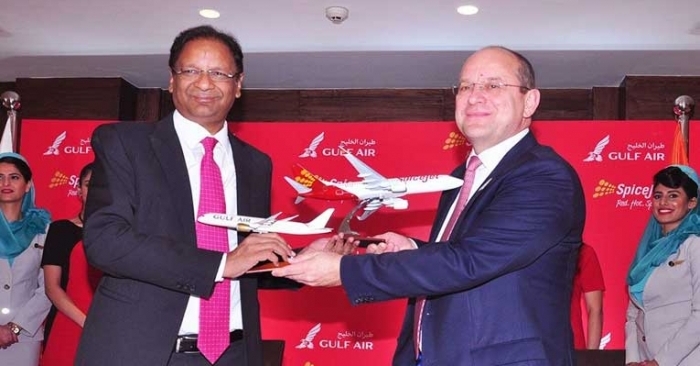 The MoU was signed by Ajay Singh, chairman and managing director, SpiceJet and Kre%u0161imir Ku%u010Dko, chief executive officer, Gulf Air, in New Delhi.