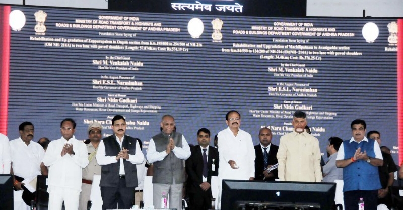 Venkaiah Naidu, Gadkari lay foundation stones for various NH projects and NW-4s Krishna river stretch