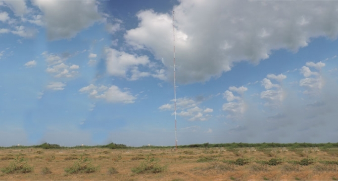A meteorological mast is installed with speed monitoring instruments, wind vanes, temperature sensor, Pyranometer and pressure sensor.