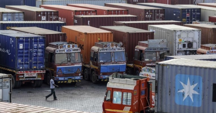 Trucks sitting parked near Jawaharlal Nehru Port Trust (JNPT), Navi Mumbai